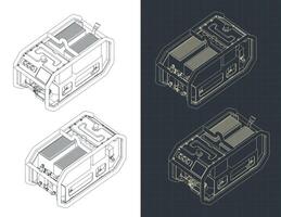 Mobile power generator isometric blueprints vector