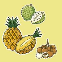 Fresh Colorful Tropical Exotic Fruits Sliced vector