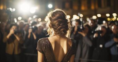Starlight and Flashlights - A Celebrated Woman Encounters the Paparazzi's Gaze at a Public Event photo