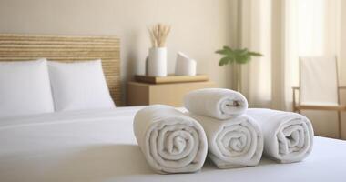 Elegantly Placed Towels on a Bed Enhancing Bedroom Ambiance photo