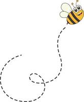 Bee Character Flying on a Dotted Path in Cartoon Design Style. Isolated on White Background vector