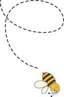 Bee Character Flying on a Dotted Path in Cartoon Design Style. Isolated on White Background vector