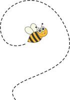 Bee Character Flying on a Dotted Path in Cartoon Design Style. Isolated on White Background vector