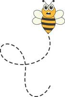 Bee Character Flying on a Dotted Path in Cartoon Design Style. Isolated on White Background vector