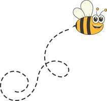 abeja personaje volador en un punteado camino en dibujos animados diseño estilo. aislado en blanco antecedentes vector