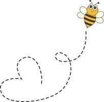 Bee Character Flying on a Dotted Path in Cartoon Design Style. Isolated on White Background vector