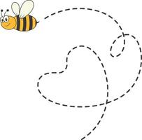 Bee Character Flying on a Dotted Path in Cartoon Design Style. Isolated on White Background vector