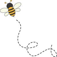 Bee Character Flying on a Dotted Path in Cartoon Design Style. Isolated on White Background vector