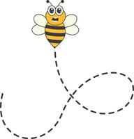 Bee Character Flying on a Dotted Path in Cartoon Design Style. Isolated on White Background vector