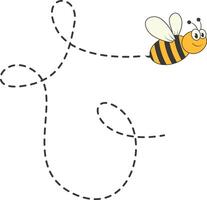 Bee Character Flying on a Dotted Path in Cartoon Design Style. Isolated on White Background vector