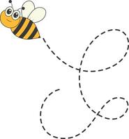 Bee Character Flying on a Dotted Path in Cartoon Design Style. Isolated on White Background vector