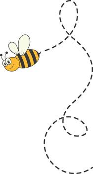 Bee Character Flying on a Dotted Path in Cartoon Design Style. Isolated on White Background vector