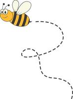 Bee Character Flying on a Dotted Path in Cartoon Design Style. Isolated on White Background vector