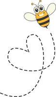 Bee Character Flying on a Dotted Path in Cartoon Design Style. Isolated on White Background vector