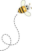 Bee Character Flying on a Dotted Path in Cartoon Design Style. Isolated on White Background vector