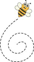 Bee Character Flying on a Dotted Path in Cartoon Design Style. Isolated on White Background vector
