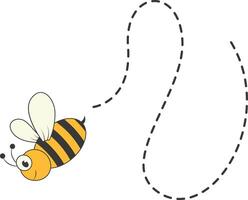 Bee Character Flying on a Dotted Path in Cartoon Design Style. Isolated on White Background vector