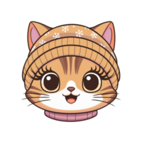 cute smiling kawaii cat with warm hat png