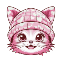 cute smiling kawaii cat with warm hat png