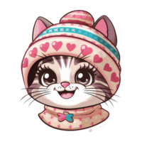 cute smiling kawaii cat with warm hat png