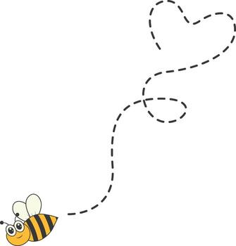 Bee Character Flying on a Dotted Path in Cartoon Design Style. Isolated on White Background vector