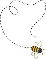 Bee Character Flying on a Dotted Path in Cartoon Design Style. Isolated on White Background vector