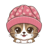 cute smiling kawaii cat with warm hat png