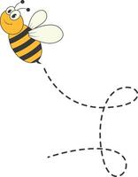 Bee Character Flying on a Dotted Path in Cartoon Design Style. Isolated on White Background vector
