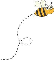 Bee Character Flying on a Dotted Path in Cartoon Design Style. Isolated on White Background vector