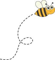 abeja personaje volador en un punteado camino en dibujos animados diseño estilo. aislado en blanco antecedentes vector