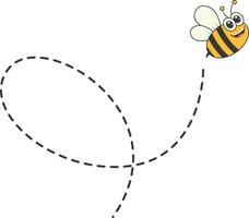 abeja personaje volador en un punteado camino en dibujos animados diseño estilo. aislado en blanco antecedentes vector