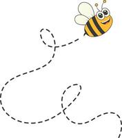 Bee Character Flying on a Dotted Path in Cartoon Design Style. Isolated on White Background vector