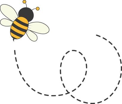 Bee Character Flying on a Dotted Path in Cartoon Design Style. Isolated on White Background vector