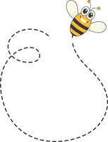 Bee Character Flying on a Dotted Path in Cartoon Design Style. Isolated on White Background vector