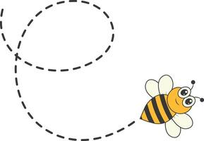 abeja personaje volador en un punteado camino en dibujos animados diseño estilo. aislado en blanco antecedentes vector