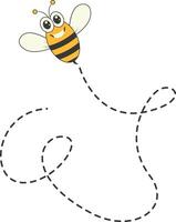 Bee Character Flying on a Dotted Path in Cartoon Design Style. Isolated on White Background vector