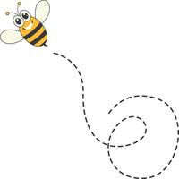 abeja personaje volador en un punteado camino en dibujos animados diseño estilo. aislado en blanco antecedentes vector