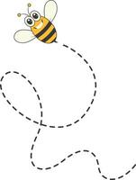 Bee Character Flying on a Dotted Path in Cartoon Design Style. Isolated on White Background vector
