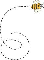 abeja personaje volador en un punteado camino en dibujos animados diseño estilo. aislado en blanco antecedentes vector