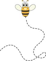 Bee Character Flying on a Dotted Path in Cartoon Design Style. Isolated on White Background vector