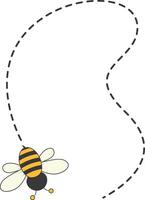 Bee Character Flying on a Dotted Path in Cartoon Design Style. Isolated on White Background vector