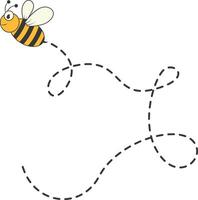 Bee Character Flying on a Dotted Path in Cartoon Design Style. Isolated on White Background vector