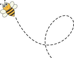 Bee Character Flying on a Dotted Path in Cartoon Design Style. Isolated on White Background vector