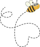 Bee Character Flying on a Dotted Path in Cartoon Design Style. Isolated on White Background vector