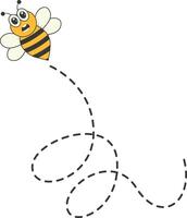 Bee Character Flying on a Dotted Path in Cartoon Design Style. Isolated on White Background vector