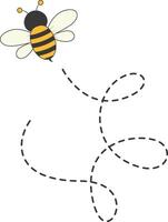 Bee Character Flying on a Dotted Path in Cartoon Design Style. Isolated on White Background vector