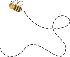 abeja personaje volador en un punteado camino en dibujos animados diseño estilo. aislado en blanco antecedentes vector