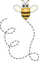 Bee Character Flying on a Dotted Path in Cartoon Design Style. Isolated on White Background vector