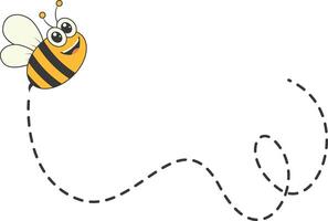 abeja personaje volador en un punteado camino en dibujos animados diseño estilo. aislado en blanco antecedentes vector