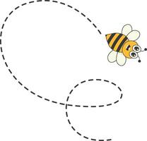 Bee Character Flying on a Dotted Path in Cartoon Design Style. Isolated on White Background vector